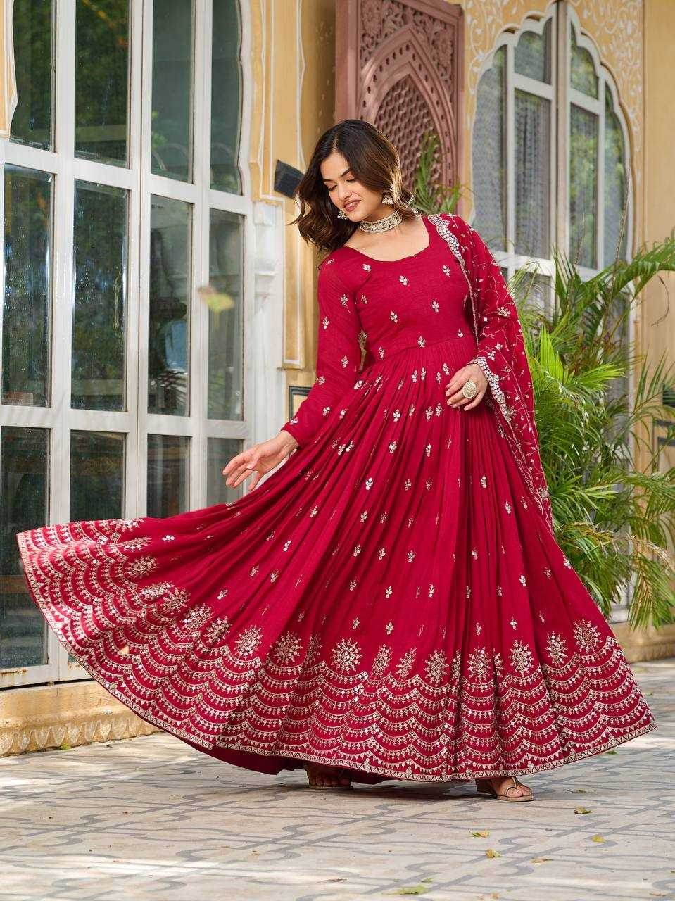 Vichitra Silk Embroidery Long Gowns - MYLUXURY LANE ENTERPRISE